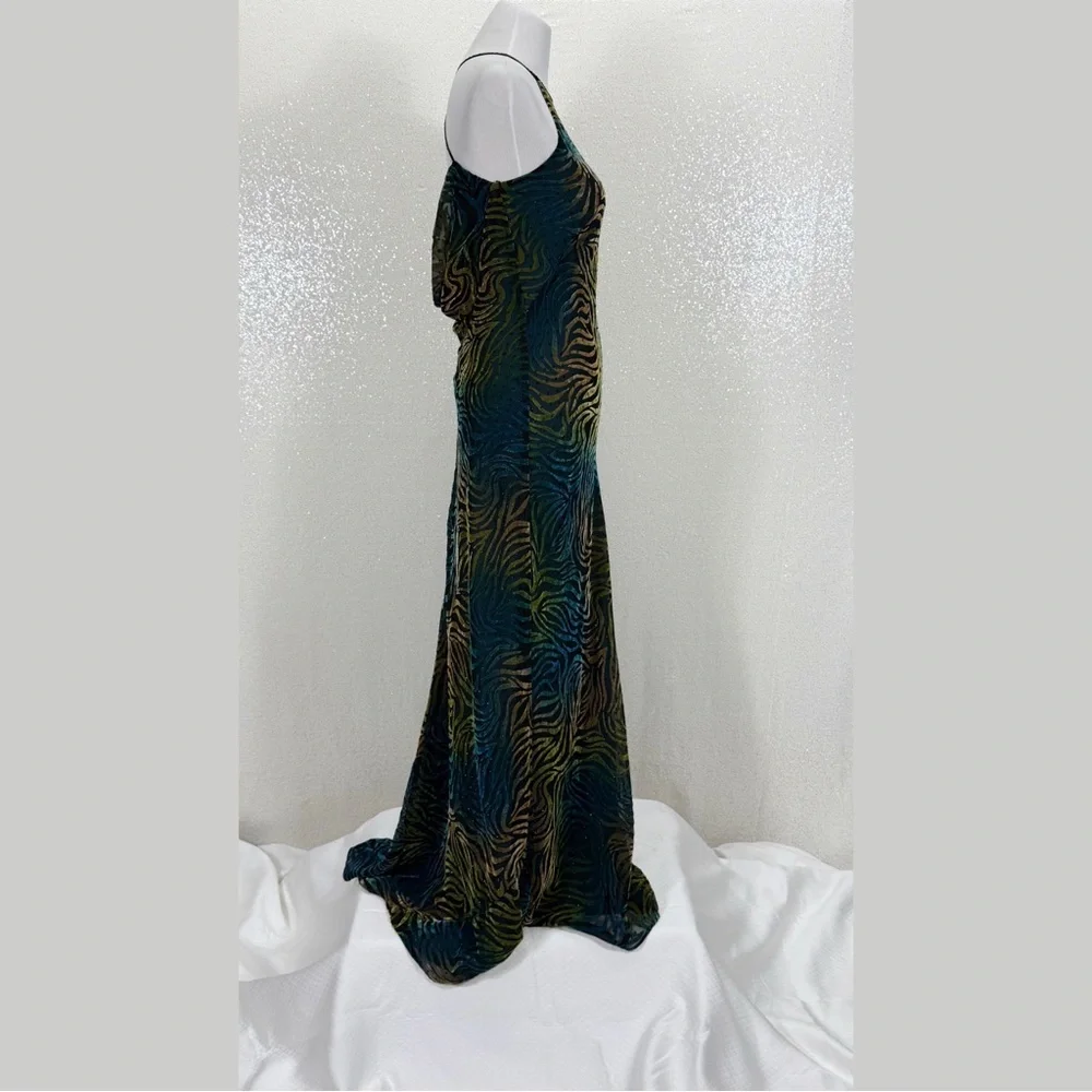 Icon by Kathryn Dianos Green Blue Burnout Velvet Abstract swirl Maxi Dress Party - Picture 10 of 17